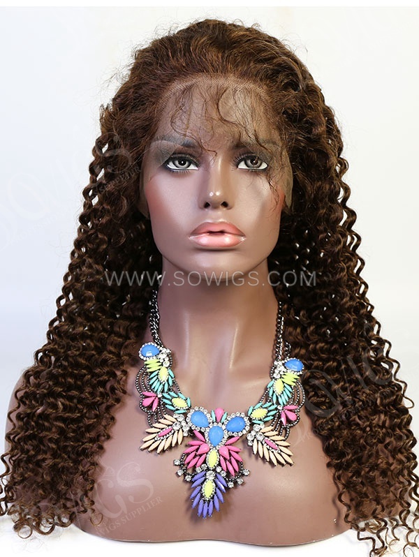 130% Density Color #4 Full Lace Wigs Deep Curly Virgin Human Hair