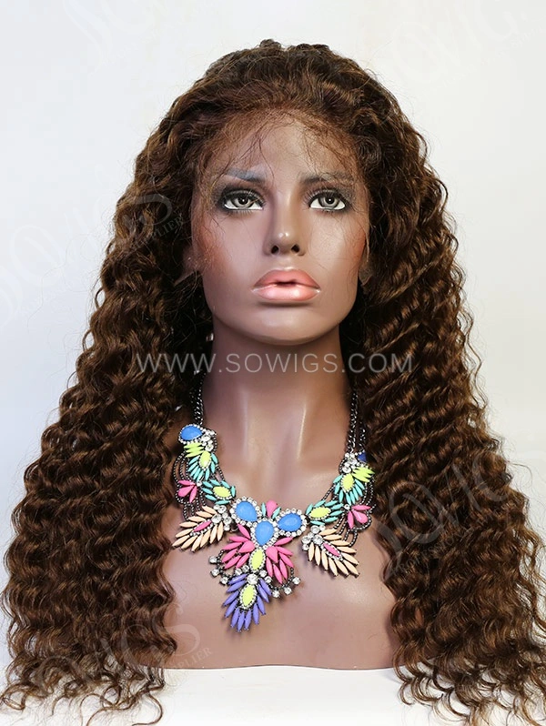 130% Density Color #4 Full Lace Wigs Deep Wave Virgin Human Hair