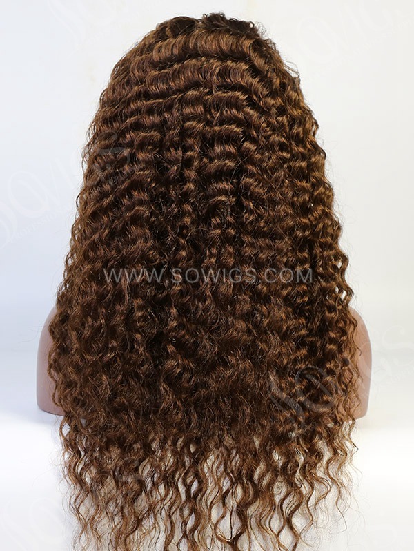 130% Density Color #4 Full Lace Wigs Deep Wave Virgin Human Hair