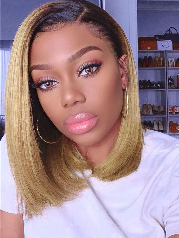 150% Density Lace Front Wig Bob Straight Ombre T4/27 Color Human Hair