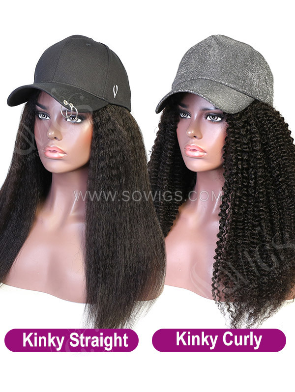 Cap With Kinky Hair Extension 100% Virgin Human Hair Hat Wig