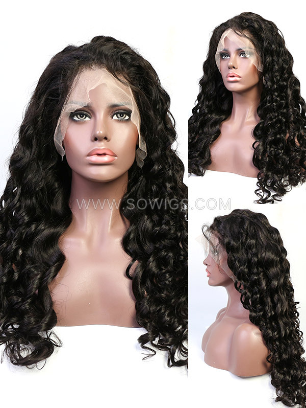 Pre Plucked Thick 180% Density 13*4 Lace Frontal Wigs Human Hair Natural Color