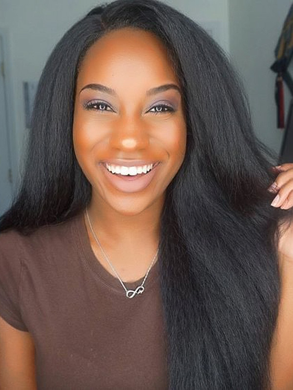 130% Density Full Lace Wig Kinky Straight Virgin Human Hair Natural Color