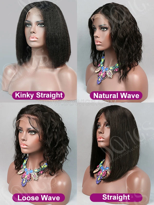 150% Density Lace Front Wig Bob Virgin Human Hair Lace Frontal Bob Wigs