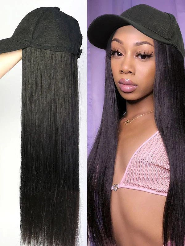 Cap With Straight Hair 100% Virgin Human Hair Hat Wig