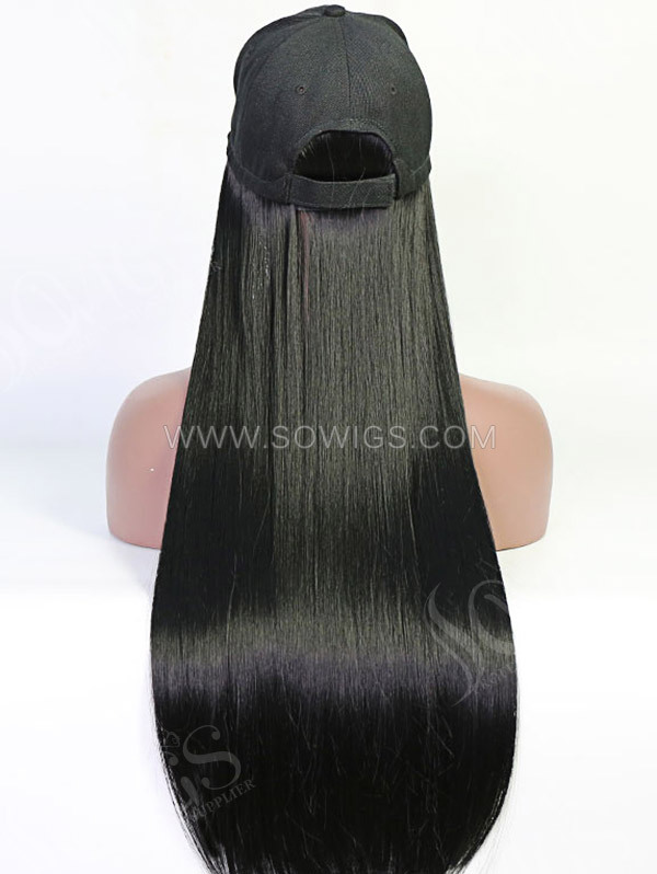 Cap With Straight Hair 100% Virgin Human Hair Hat Wig