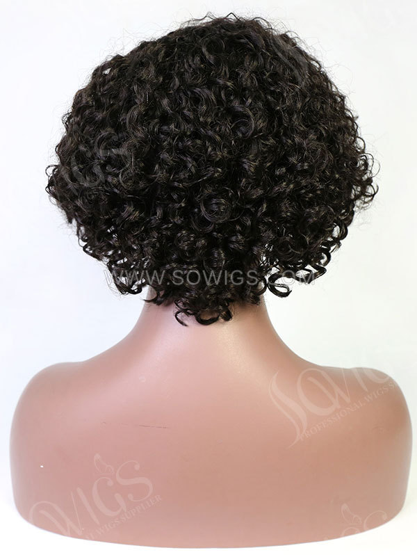 180% Density 13*4 Lace Frontal Bob Wig Pixie Curl XX02 VirginHuman Hair Natural Color