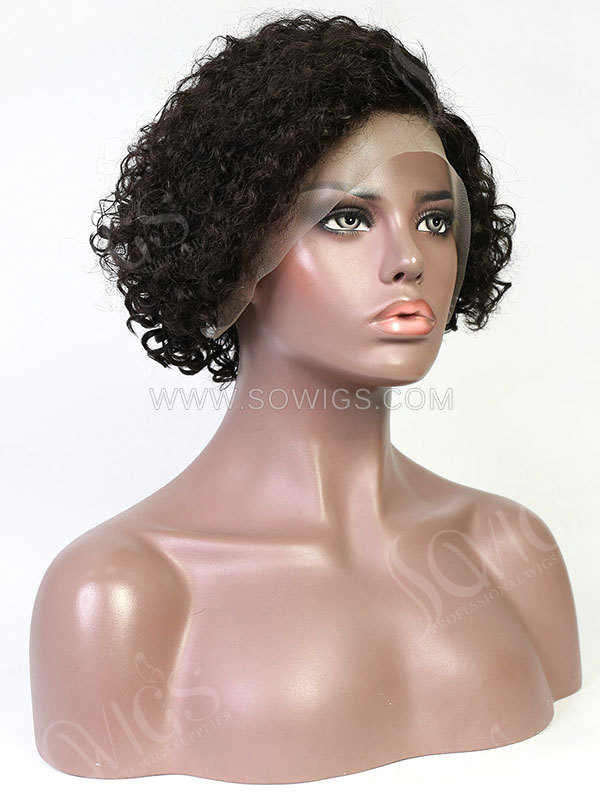 180% Density 13*4 Lace Frontal Bob Wig Pixie Curl XX02 VirginHuman Hair Natural Color