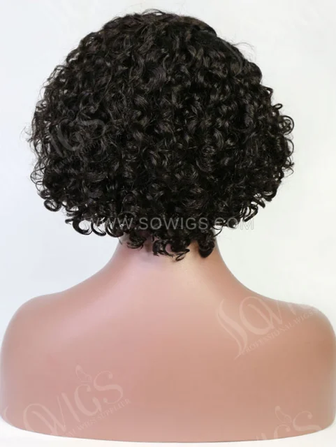 130% Density XX03 Pixie Curly 13*4 Lace Front Bob Wig  Human Hair Natural Color