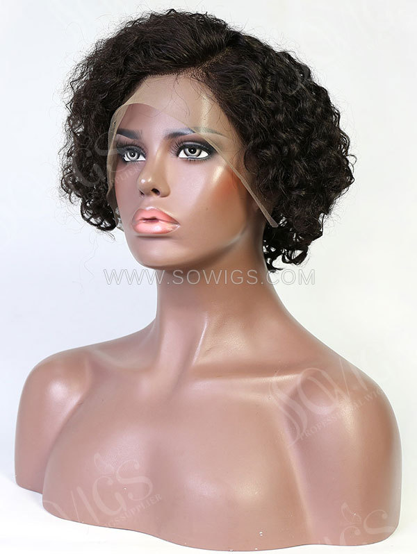 180% Density 13*4 Lace Frontal Bob Wig Pixie Curl XX02 VirginHuman Hair Natural Color