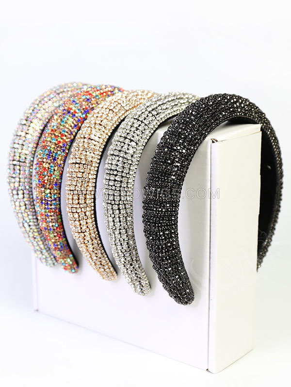 Rhinestone Encrusted Bling Elastic 180% Density Headband Scarf Wigs Virgin Human Hair Natural Color No lace No Glue