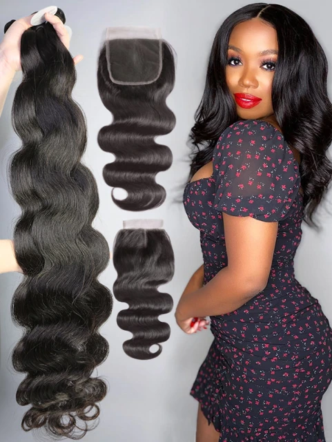 4 Bundles with Lace Closure Body Wave Human Virgin Hair 