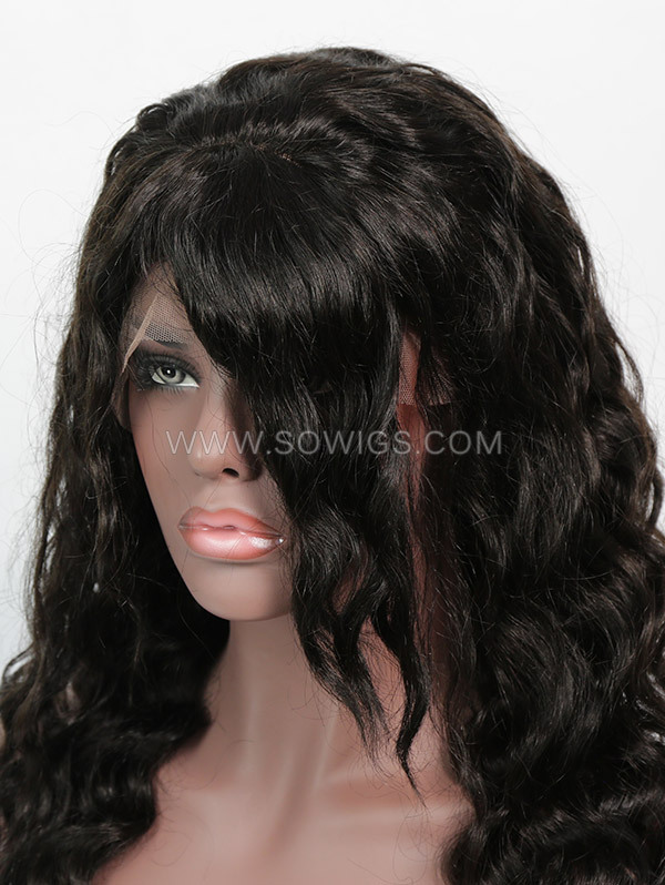 130% Density Loose Wave With Bangs Lace Frontal Wig Virgin Human Hair