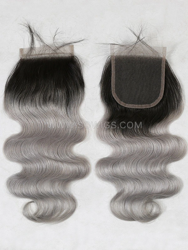 4*4 Lace Closure 1B/Grey Color Body Wave Human Hair