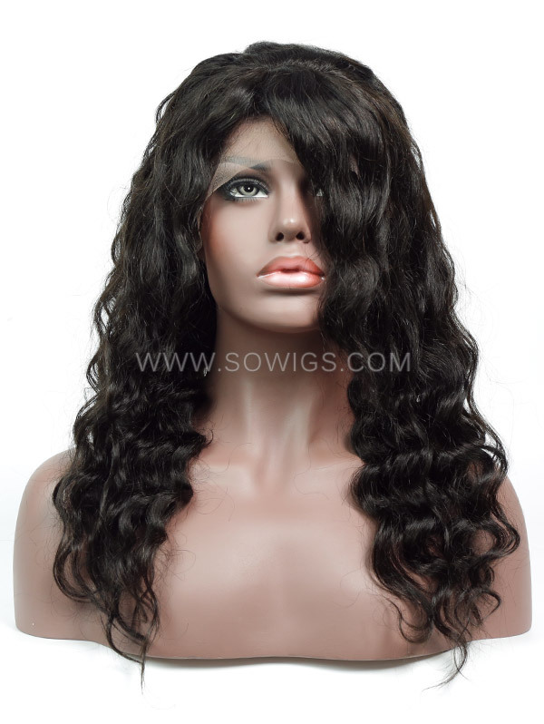 130% Density Loose Wave With Bangs Lace Frontal Wig Virgin Human Hair