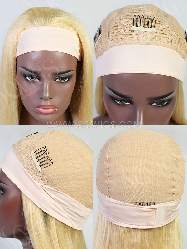 613 Blonde Color Rhinestone Encrusted Bling Elastic 180% Density Headband Scarf Wigs Virgin Human Hair No lace No Glue