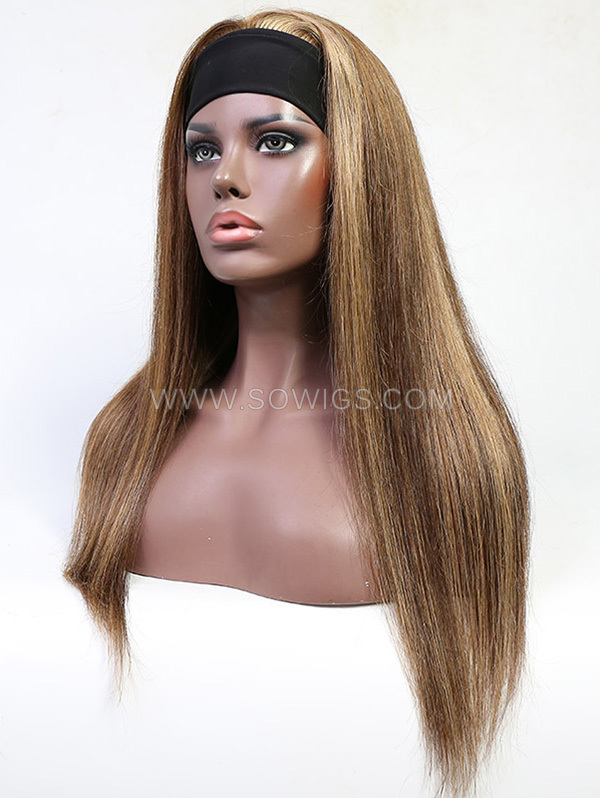 Highlight 4/27 Color Headband Scarf Straight Human Hair Wigs No Lace
