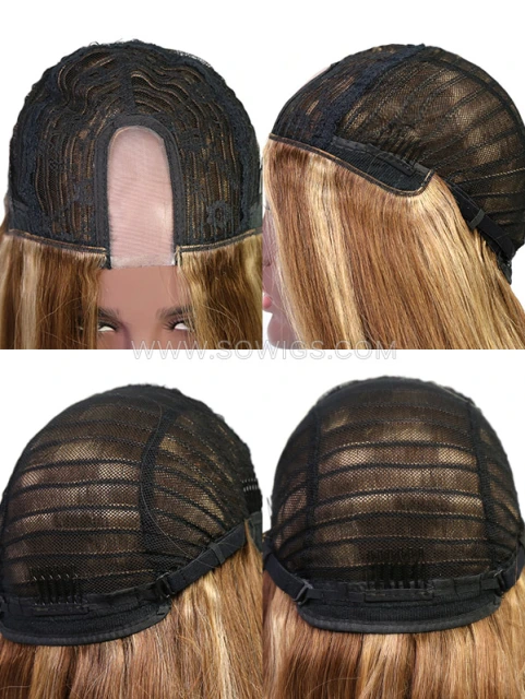 U Part Wig Highlight 4/27 Color Straight Human Hair