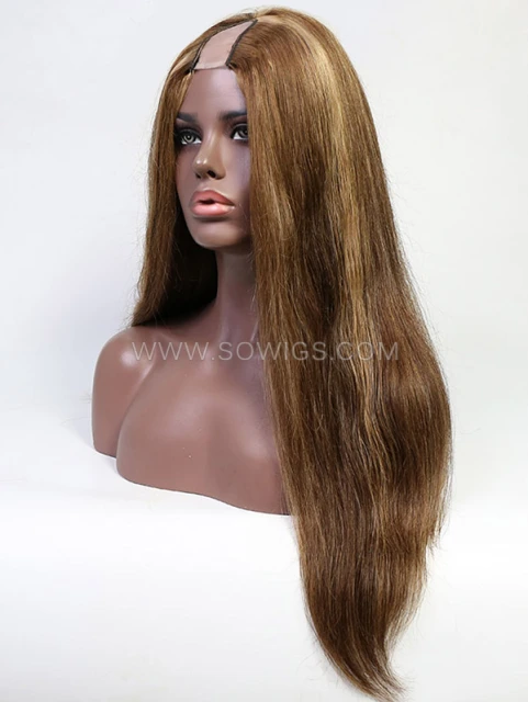 U Part Wig Highlight 4/27 Color Straight Human Hair