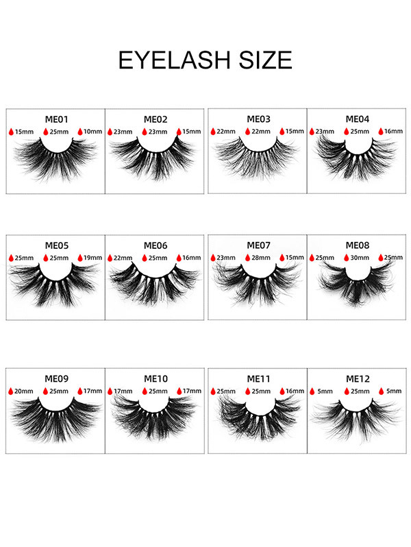 1 Pair Mink False Eyelashes 25mm ME Series (20 size choices ,leave message or by random)