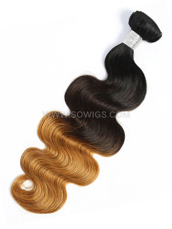 1 Bundle T1B/4-27 Ombre Color Human Hair Extension Double Welf