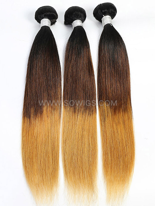 1 Bundle T1B/4-27 Ombre Color Human Hair Extension Double Welf