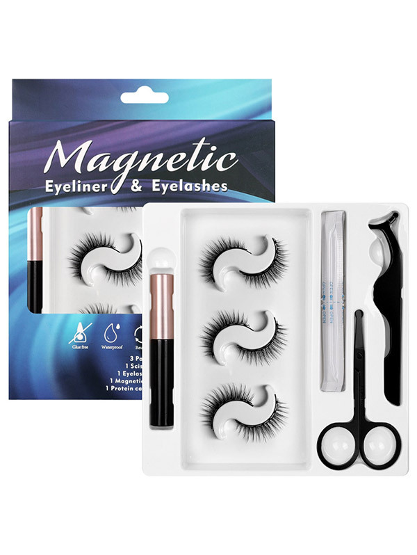 3 Pairs 3D Magnetic Eyelashes Eyeliner Scissors Tweezer Set built-in design with 7 magnetic blocks