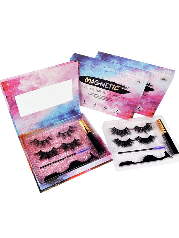 2 Pairs Magnetic Eyelashes With Waterproof Lasting Magnetic Eyeliner&Tweezer Set