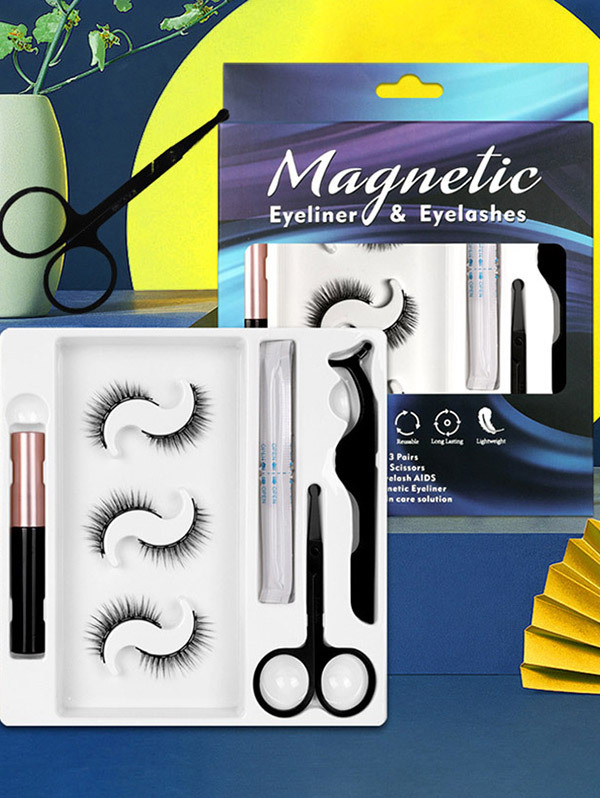 3 Pairs 3D Magnetic Eyelashes Eyeliner Scissors Tweezer Set built-in design with 7 magnetic blocks