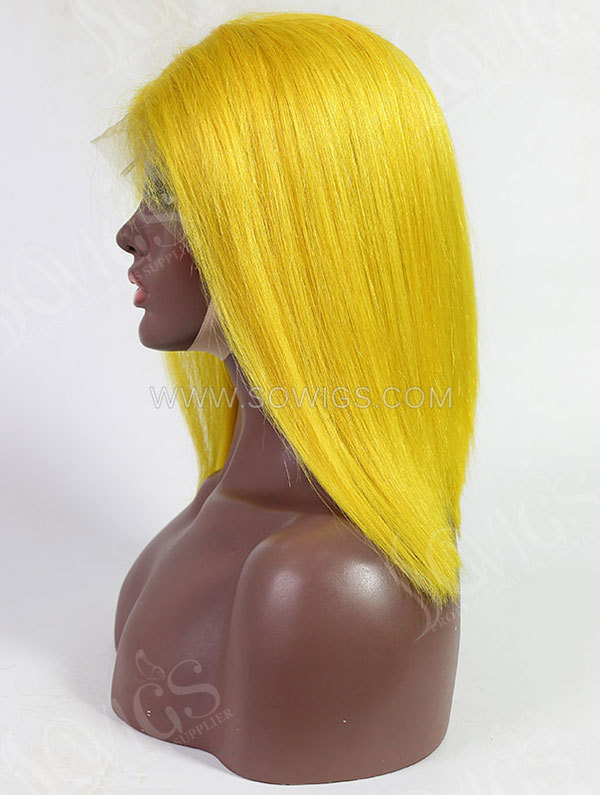 Yellow Color Human Hair Lace Front Bob Wig With 7 Days To Customize