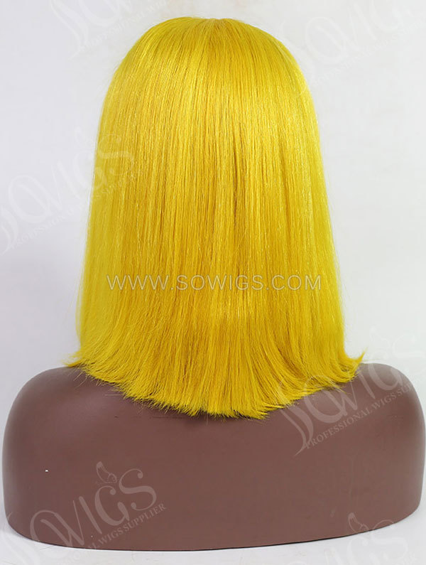 Yellow Color Human Hair Lace Front Bob Wig With 7 Days To Customize