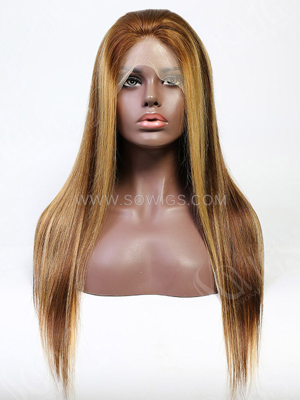 P4/27 Brown Hightlighted Color 180% Density 13*4 Lace Frontal Wigs Virgin Human Hair