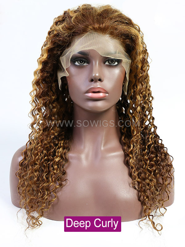 P4/27 Brown Hightlighted Color 13*4 Lace Front Wigs 130% Density Lace Wigs Virgin Human Hair Natural Hairline