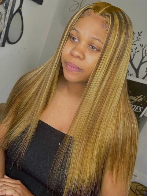 P30/613 Blonde Hightlighted Color 180% Density 13*4 Lace Frontal Wigs Straight Hair Virgin Human Hair