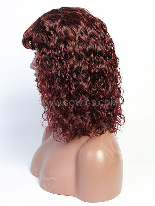 130% Density Color 99J Curly Machine Made Human Hair Wig with Bang