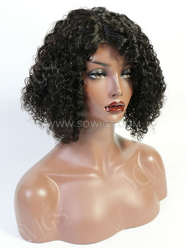 130% Density 13*1 Lace Part T-Part Deep Curly Human HairBob Wig