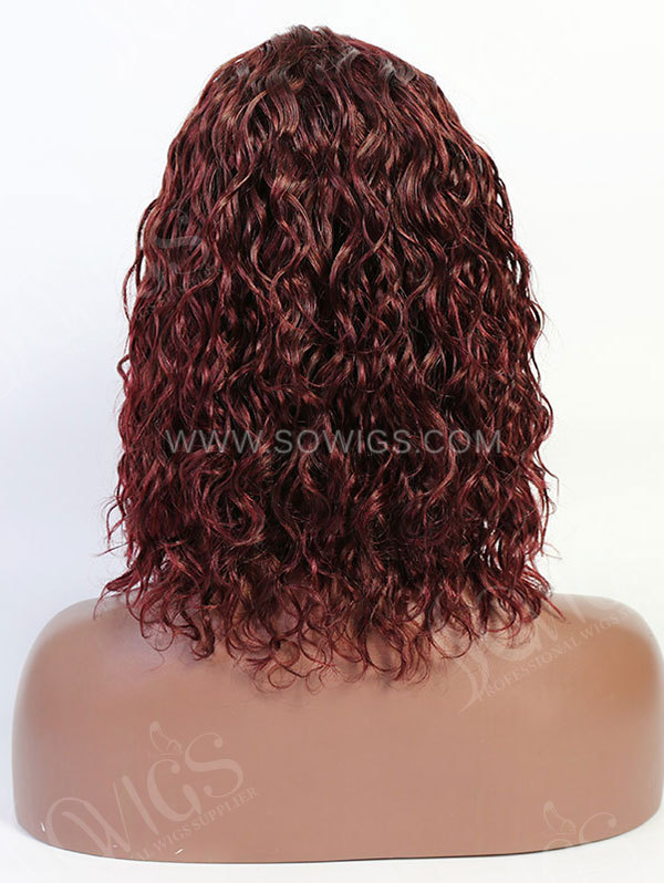 130% Density Color 99J Curly Machine Made Human Hair Wig with Bang