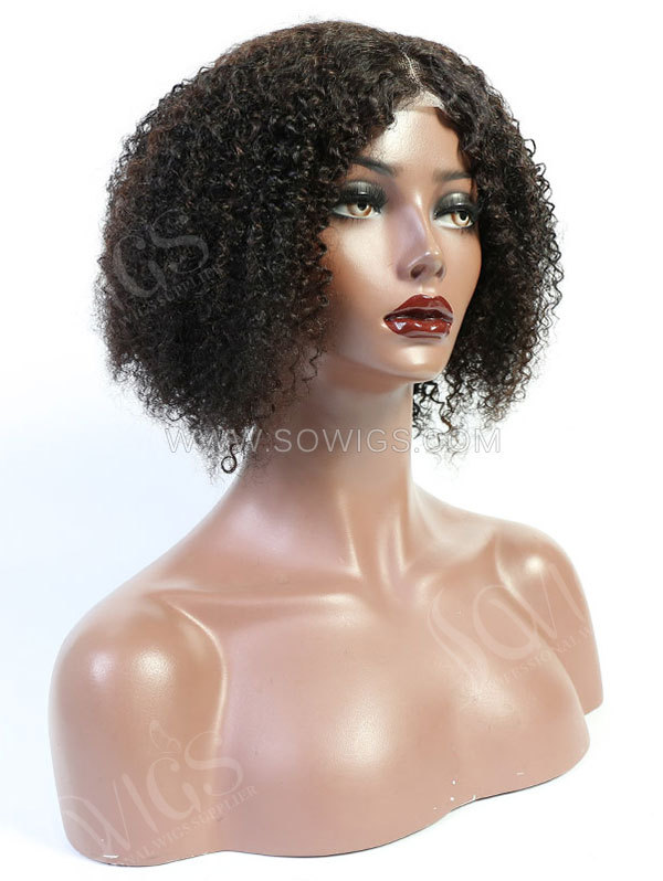 130% Density Middle Part T-Part Bob Wig Kinky Curly Human Hair Lace Bob Wigs