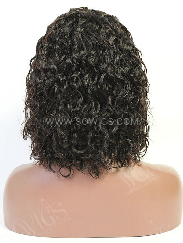 130% Density Natural Color Curly Machine Made Human Hair Wig with Bang
