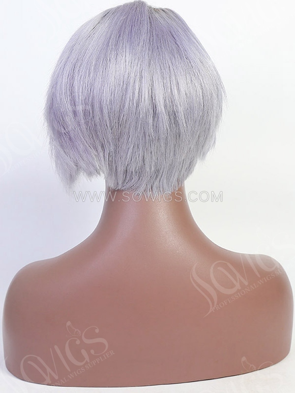 130% Density Ombre Color 1B/Grey 13x1 Lace Front Bob Wig Side Part Straight Human Hair Short Bob Wig