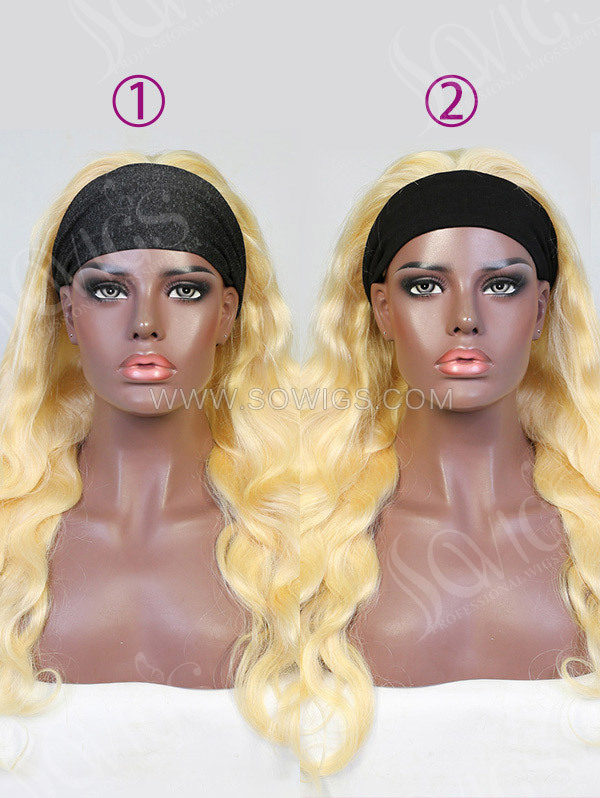 613 Blonde Color Rhinestone Encrusted Bling Elastic 180% Density Headband Scarf Wigs Virgin Human Hair No lace No Glue