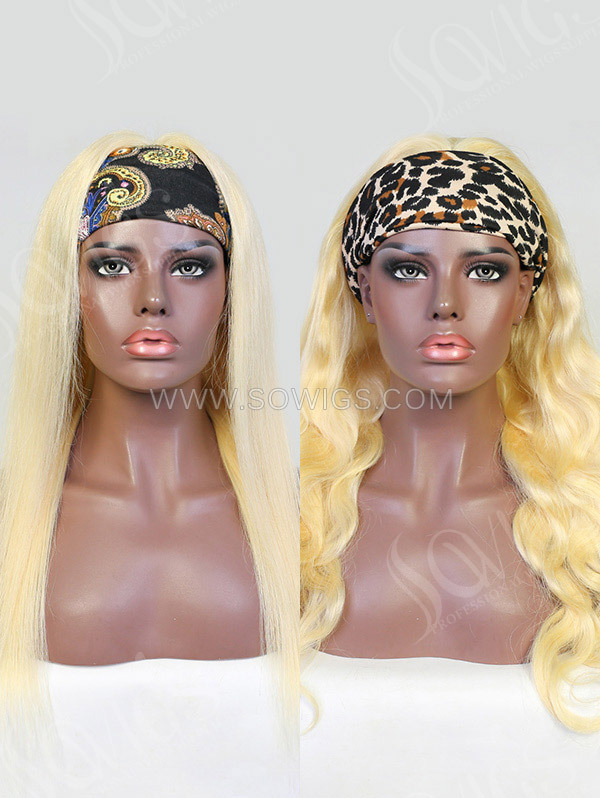 613 Blonde Color Rhinestone Encrusted Bling Elastic 180% Density Headband Scarf Wigs Virgin Human Hair No lace No Glue