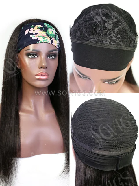 Rhinestone Encrusted Bling Elastic 180% Density Headband Scarf Wigs Virgin Human Hair Natural Color No lace No Glue