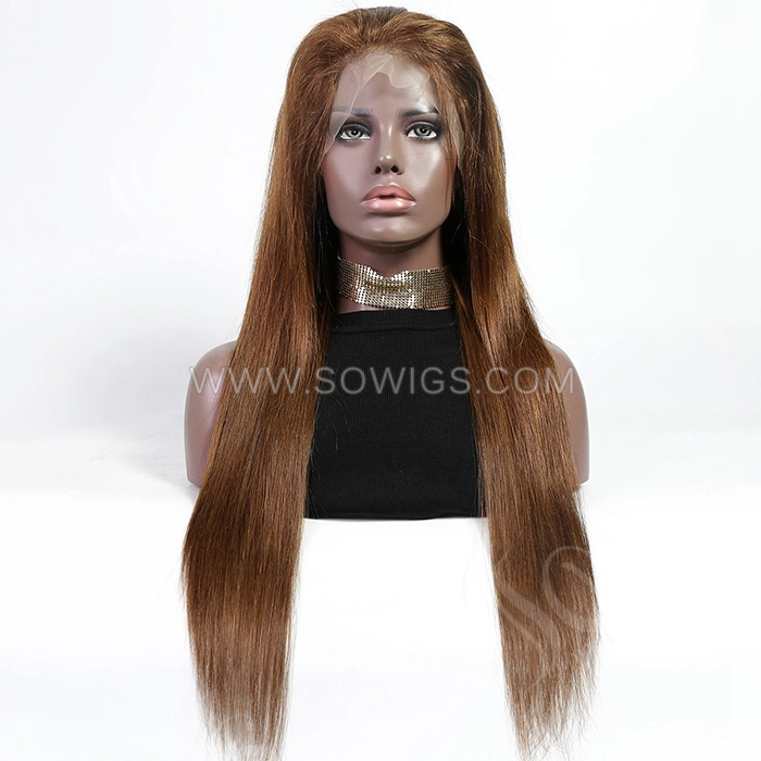 #4 Color 130% Density 13*4 Lace Frontal Wigs Straight Hair Virgin Human Hair