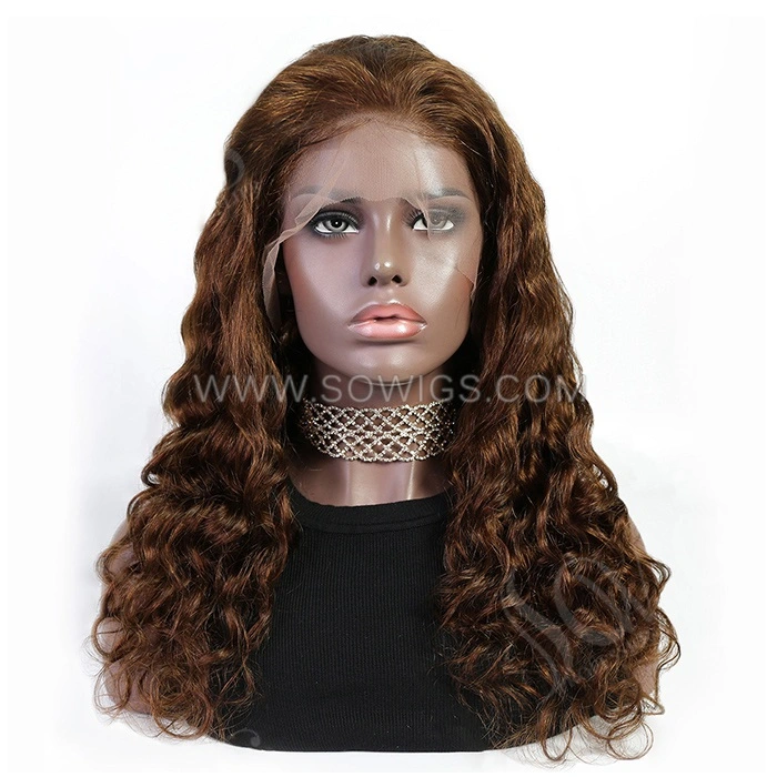 #4 Color Loose Wave 13*4 Lace Front Wigs 130% Density Lace Wigs Virgin Human Hair Natural Hairline