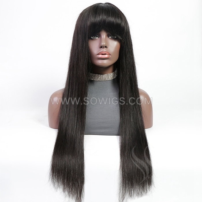 Full Machine Made With Bangs Human Hair Wigs Natural Color No Lace