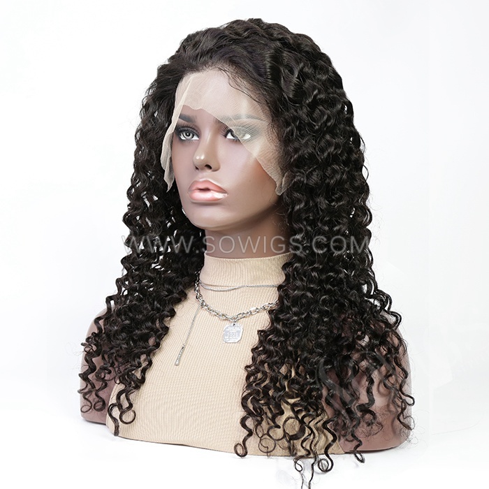 130% Density 13*4 Lace Frontal Wigs Italian Curly Virgin Human Hair Natural Color