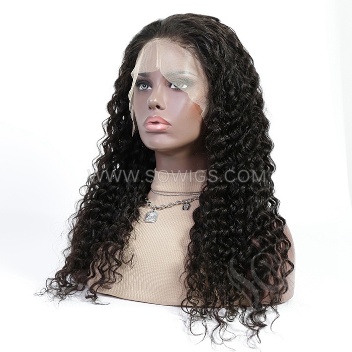 130% Density 13*4 Lace Frontal Wigs Deep Wave Virgin Human Hair Natural Color