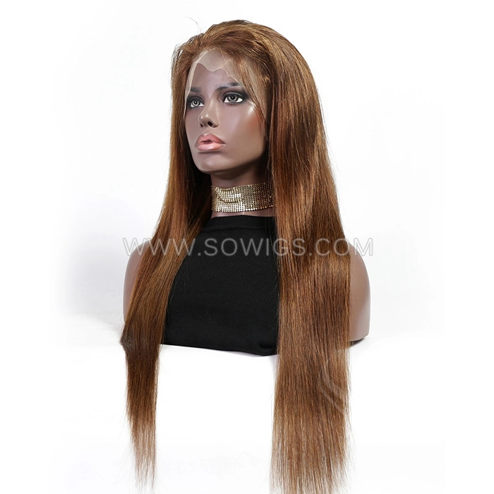 #4 Color Straight Hair 13*4 Lace Front Wigs 130% Density Lace Wigs Virgin Human Hair Natural Hairline