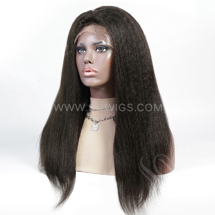 130% Density 13*4 Lace Frontal Wigs Kinky Straight Virgin Human Hair Natural Color